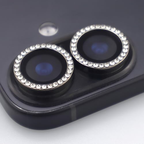 BONVAN for iPhone 17 Camera Lens Protector Bling Glitter Diamond Metal Crystal Tempered Glass Screen Accessories Rhinestones Lens Cover (Black) - color: Black