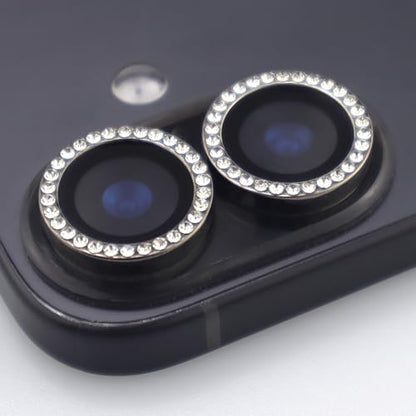BONVAN for iPhone 17 Camera Lens Protector Bling Glitter Diamond Metal Crystal Tempered Glass Screen Accessories Rhinestones Lens Cover (Black) - color: Black