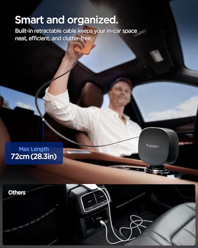 Spigen 3-in-1 60W Retractable USB C Car Charger, Support Fast USB C & USB A