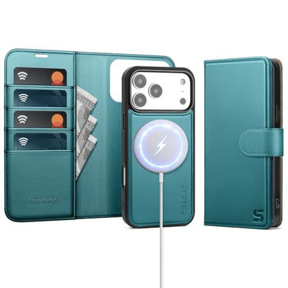 Shieldtop Compatible with MagSafe iPhone 17 Pro Max Wallet Case,Blue Green | 2 in 1 Detachable Magnetic,Credit Card Holder Slots,RFID Blocking,PU Leather,Kickstand,Flip Folio Phone Cover for Men & Women - color: Blue Green, size: KFT-iP 17 Pro Max - 6.9"