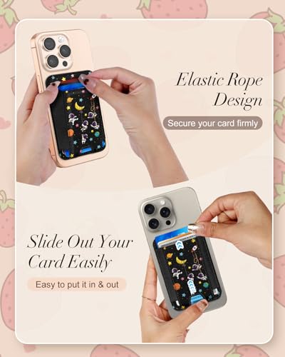 Compatible with Magsafe Wallet Magnetic Card Holder - for Women Leather Phone Wallet Fits 7 Cards Slim RFID Card Holder for iPhone 16/15/14/13/12 for Samsung S25 Ultra/S24 Ultra, Astronaut - style: Astronaut