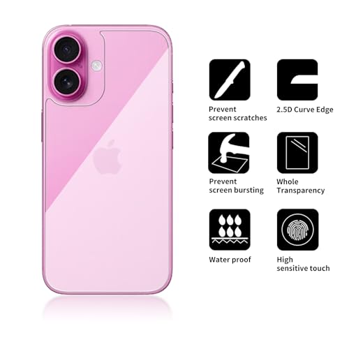 3 Pack Glass Back Screen Protector Compatible for iPhone 16 6.1-Inch - size: iPhone 16