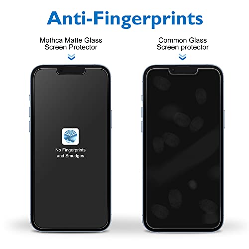 Mothca 2 Pack Matte Glass Screen Protector for iPhone 13 [6.1 inch] with 2 Pack Camera Lens Protector, Anti-Glare & Anti-Fingerprint Tempered Glass Film, Case Friendly Bubble Free Smooth as Silk - size: iPhone 13-6.1 Inch