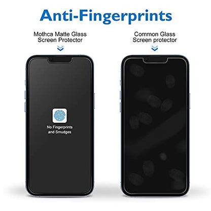Mothca 2 Pack Matte Glass Screen Protector for iPhone 13 [6.1 inch] with 2 Pack Camera Lens Protector, Anti-Glare & Anti-Fingerprint Tempered Glass Film, Case Friendly Bubble Free Smooth as Silk - size: iPhone 13-6.1 Inch