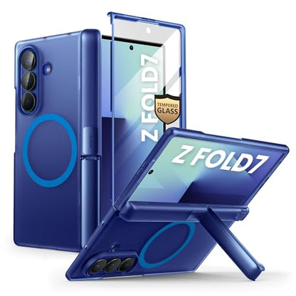 i-Blason for Samsung Galaxy Z Fold 7 Case MagSafe with Stand [9H+ Tempered Glass Screen Protector] [Hinge Protection] Wireless Charging Full-Body Protective Kickstand Case for Z Fold 7, Blue - color: Blue