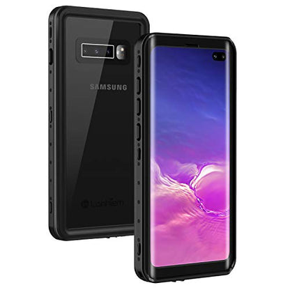 Lanhiem for Samsung Galaxy S10+ Plus Case, IP68 Waterproof Dustproof Case with Built-in Screen Protector, Rugged Full Body Shockproof Protective Cover for Galaxy S10 Plus (Black/Clear)