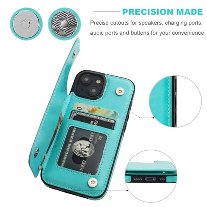 ONETOP for iPhone 15 Wallet Case with Credit Card Holder,LightBlue | Kickstand,ID/Cash Holder,Case Wallet with Card Slots,Double Magnetic Clasp,Durable PU Leather Shockproof Cover for Women Men - color: Light Blue
