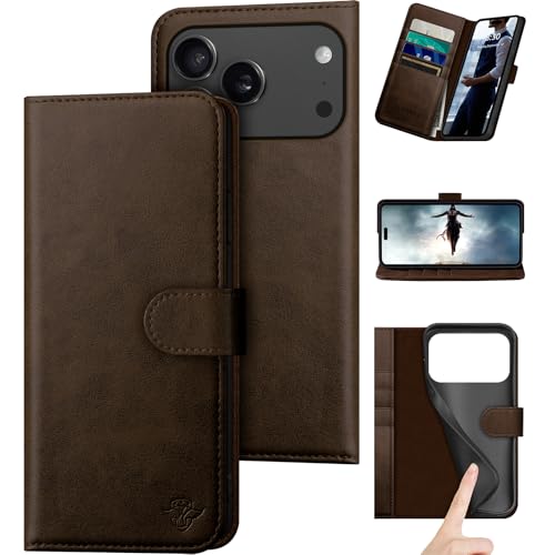 DuckSky Compatible with iPhone 17 Pro Max 6.9" Genuine Leather Wallet case【RFID Blocking】【4 Credit Card Holder】【Real Leather】 Flip Phone case Cover Women Men for Apple 17 Pro Max case Brown - color: Brown
