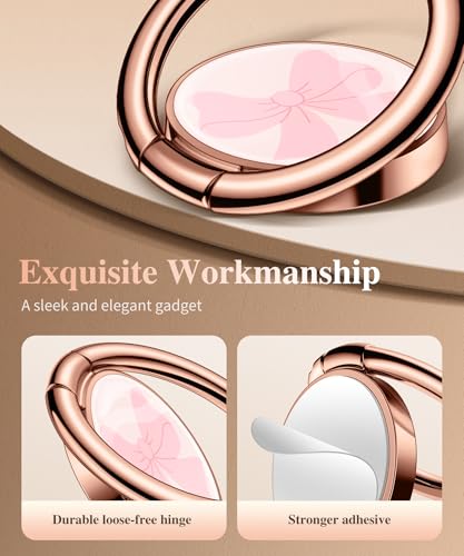 GVIEWIN Marble Cell Phone Ring Holder, Metal Kickstand Grip 360° Rotation - color: Bow Tie/Pink