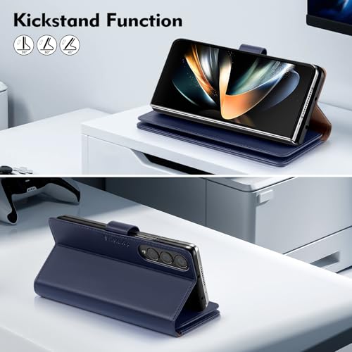 Shieldtop Compatible with Samsung Galaxy Z Fold 4 Wallet Case with Card Holder,Women Man RFID Blocking PU Leather Flip Shockproof Protective Cover Credit Card Holder Slots Kickstand,Dark Blue - color: Dark Blue, size: Samsung Galaxy Z Fold 4
