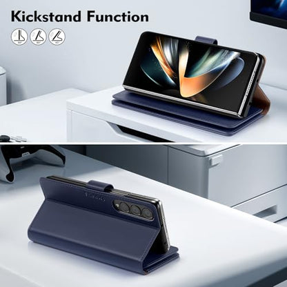Shieldtop Compatible with Samsung Galaxy Z Fold 4 Wallet Case with Card Holder,Women Man RFID Blocking PU Leather Flip Shockproof Protective Cover Credit Card Holder Slots Kickstand,Dark Blue - color: Dark Blue, size: Samsung Galaxy Z Fold 4