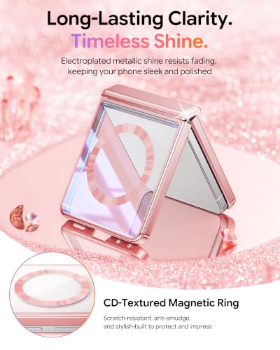 Meifigno for Samsung Galaxy Z Flip 8 Case Compatible with MagSafe,Rose Gold | Raised Camera Protection, Rugged Hinge Protection, Metallic Glossy Plated Edge & Crystal Clear Back, Detachable Glitter Card - color: Rose Gold, size: Z Flip 8