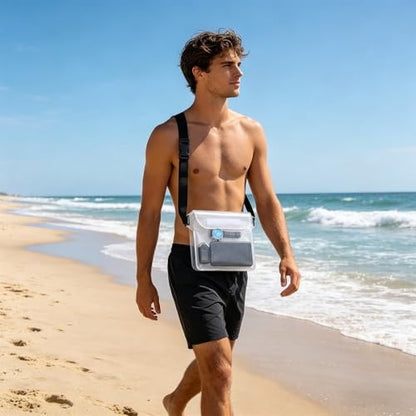 Waterproof Phone Bag, 3 Layer Sealed Submersible Pouch Touchscreen Swimming Case Adjustable Crossbody Waist Pack - color: White