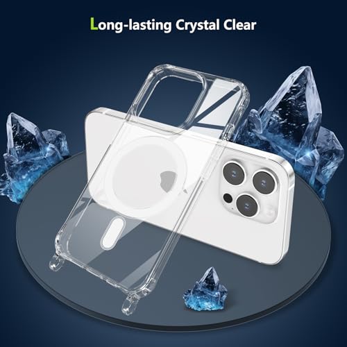 Magnetic Case for iPhone 14 Pro Max 6.7" Clear Crossbody Case with Adjustable Shoulder Neck Lanyard Strap,Compatible with Magsafe,Soft Slim Bumper Shockproof Protective Phone Cover-Black - color: Black, size: iPhone 14 Pro Max