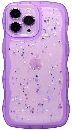 Qokey for iPhone 11 Pro Max Case 6.5 inch Curly Wave Design Edge Transparent Bling Glitter Star Shiny Cute Clear Transparent Full Protection Soft TPU Shockproof Phone Cover for Women Girls,Purple - color: Purple, size: for iPhone 11 Pro Max