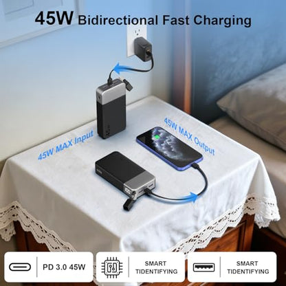 NOBIS Portable Charger 20000mAh 45W Power Bank w/Detachable Cable - color: Black