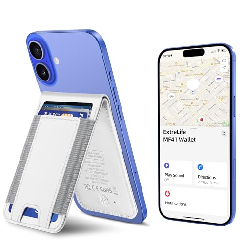 for Magsafe Wallet Works with Apple Find My, Leather Magnetic Phone Wallet - color: Ivory White