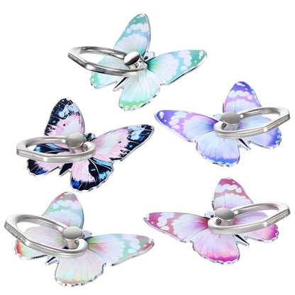 Butterfly Cell Phone Ring Holder 5pcs Finger Ring with Adjustable Knob Loop