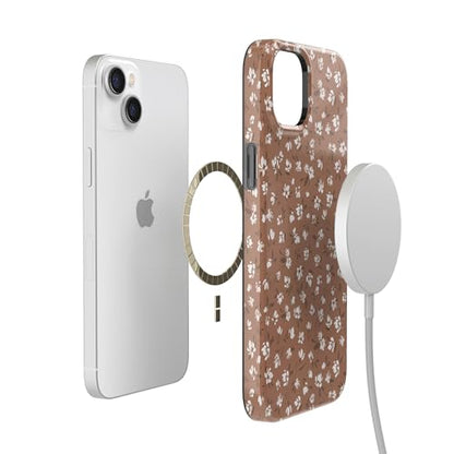 Casely iPhone 14 Plus Case | Mocha Meadow | Tiny Flowers | Compatible with MagSafe | Classic Ultra Slim Design - color: Mocha Meadow | Tiny Flowers