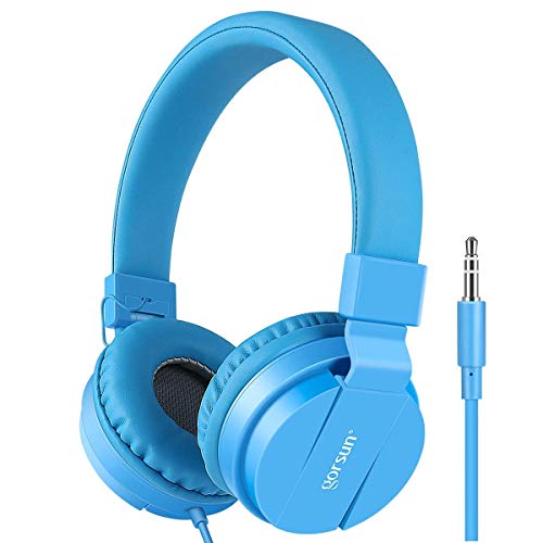 Kids Headphones, Gorsun Lightweight Stereo Wired Children's Headsets for Kids Adults Adjustable Headband Toddler Headset for Smartphones Computer Pad Earphones - color: Blue