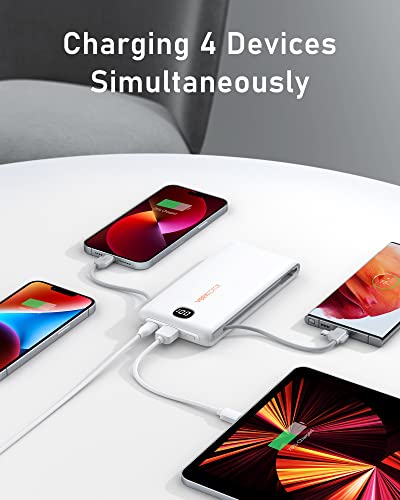 Portable Charger with Wall Plug and Built in Cables, VEEKTOMX 10000 Mah Power Bank, USB C Slim Battery Pack with LED Display Compatible with iPhone 18/17/16/15, Samsung