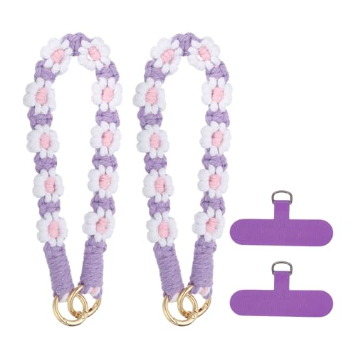 uxcell Phone Wrist Strap, Braided Flower Cell Phone Lanyard Charm, Wristlet Strap with Tether Tab - color: White/Pink/Purple