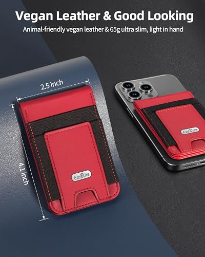 For Magsafe Wallet Stand, 10 Cards Holder, Strongest Magnetic Wallet | Leather Magnetic Phone Wallet for iPhone 17/16/15/14/13/12 Series, ID Window, RFID Blocking, Red - color: Red