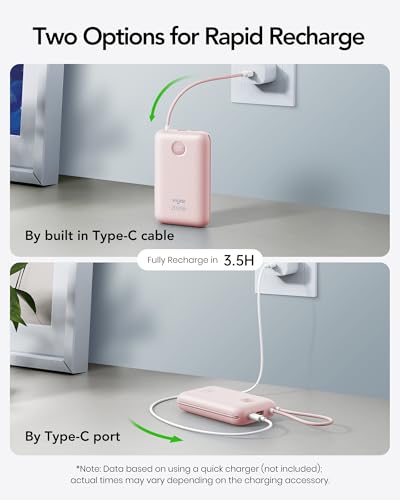 VIYISI Power Bank 20000mAh 30W Fast Charging with Built-in Cables, Pink - color: Pink