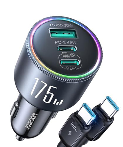 JOYROOM 175W Super Fast Car Charger, 3-Port Car Charger USB C Fast Charge