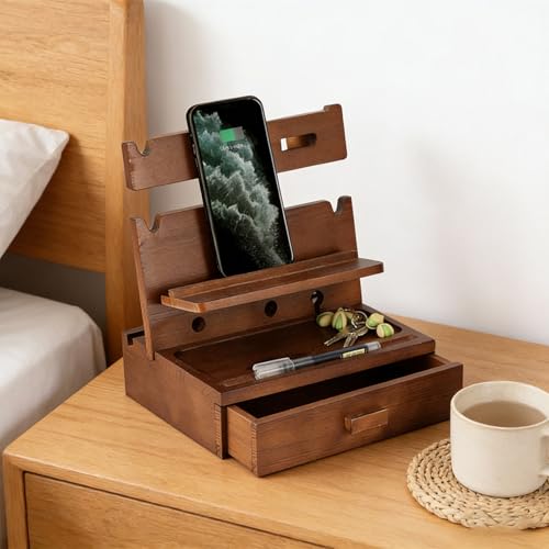 Sturdy Wooden Smartphone Stand with Cable Management Ideal for Study Table and Living Space Friendly Phone Holder