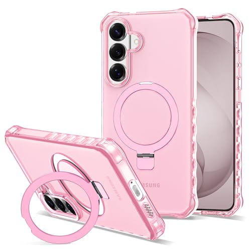 Compatible with Samsung Galaxy S26 Case 6.3'' Cute Wavy Frame with Magnetic Stand [Compatible with Mag-Safe] Military-Grade Translucent Phone Case for S26, Pink - color: Pink, size: Samsung Galaxy S26