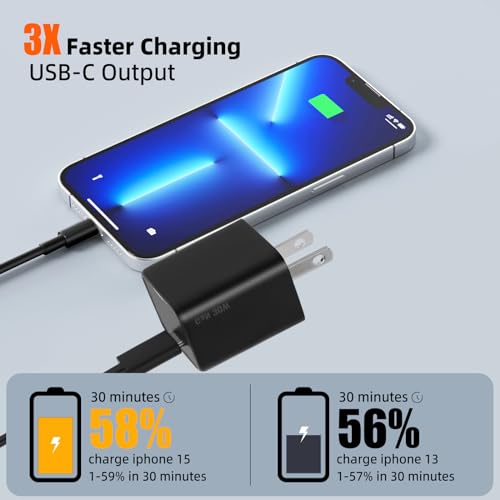 USB C GaN 30W Fast Charging Block(Non-Foldable),PPS PD3.0 Mini Type C Charger for iPhone 17/16/15/14/13/12,Galaxy S25/24/23/22,iPad/AirPod/Apple Watch,Pixel(Cable Not Include)