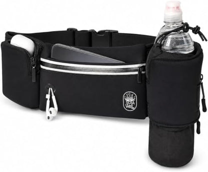 Running Belt with Water Bottle Holder Waist Bag Extender Black - color: Black