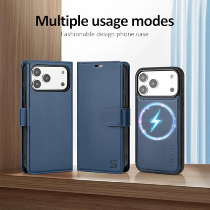 Shieldtop Compatible with MagSafe iPhone 17 Pro Wallet Case,Blue | 2 in 1 Detachable Magnetic,Credit Card Holder Slots,RFID Blocking,PU Leather,Kickstand,Flip Folio Phone Cover for Men & Women - color: Blue, size: iPhone 17 Pro - 6.3"