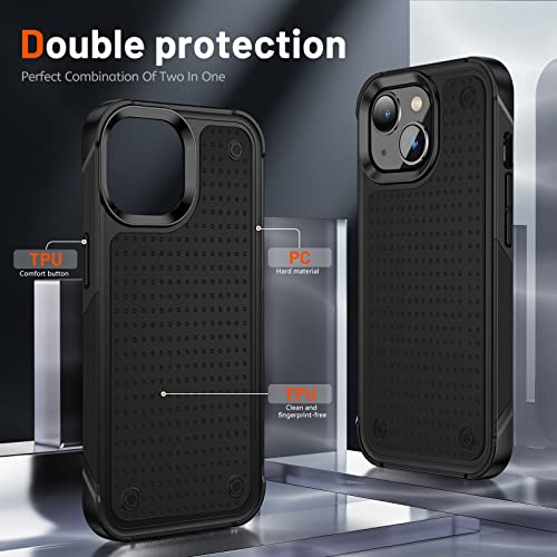 Designed for iPhone 14 Case iPhone 13 Case 2 in 1 Gift Militay Grade Drop Protective Rugged Heavy Duty Cover Shockproof for iPhone 14 Phone Case for Women Men boy Girl (Black) - color: Black