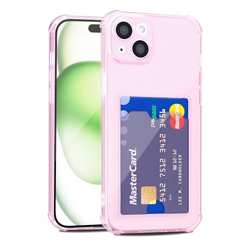 LoeoeL for iPhone 15 Plus Case Wallet, Purse for Women Thin Slim Clear Phone Case with Card Holder Credit Card Slot, Transparent Soft TPU Silicone Cover with Hard Camera Cover Protection, Light Pink - color: Light Pink, size: 15 Plus