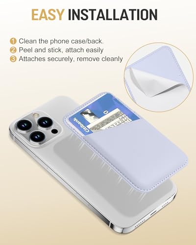 Senose Cell Phone Wallet, Leather Credit Card Holder for Phone Case | 3 Pockets Sticky Wallet Back of phone, Phone Card Holder Stick On Compatible for iPhone, Android, Samsung-White Purple - color: Wihte Purple