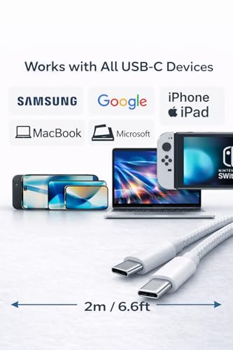 USB C Cable 2M (6FT) 2-Pack Fast Charging USB C to USB C Cable for Samsung Galaxy S23 S24 iPad USB-C Devices Durable Charging Cord