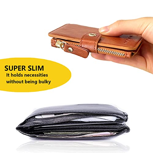 M-Plateau Phone Wallet with ID Window and Adhesive Sticker | Card Holder for Phone case Stick on Attachable Credit Card Holder for Phone (Compatible with Most Smartphones) - color: Brown
