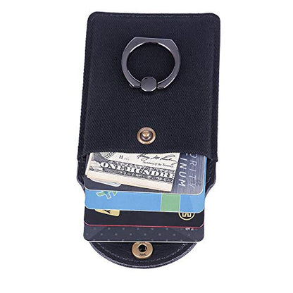 Self Adhesive Card Holder for Back of Phone with Ring Stand - Black - color: (Black Finger Ring)