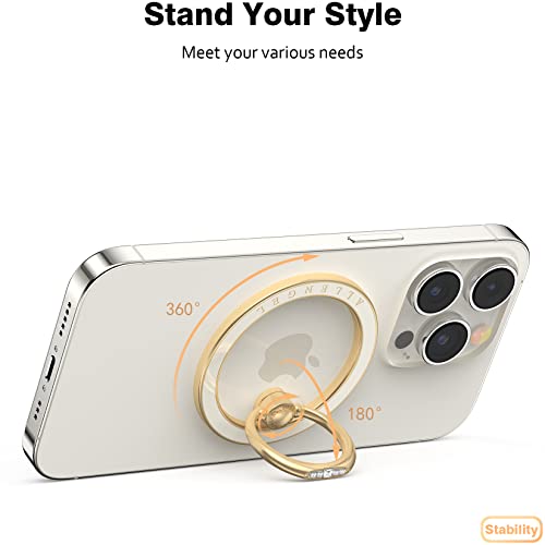 Allengel Magnetic Phone Grip for Mag Safe, Magnetic Ring Holder Compatible with Mag Safe Phone Ring, 360°Rotating Finger Kickstand for iPhone 17 16 15 14 13 12 Pro Max & Android Phone - color: Gold and white ceramic