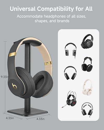 Headset Stand - Headphone Holder for desk with Aluminum Hanger Compatible with All Over-Ear On-Ear Computer Xbox One PS5 PS4 PC Game Telephone Headsets (Black) - color: Black