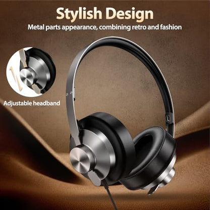 USB C Headphones Wired with Comfortable Ear Pads, Over Ear Bass HiFi Sound Foldable Travel Headphone, Durable Metal Frame, Compatible with iPhone 17/16/Samsung Galaxy S25/S24 Google Pixel 9 - Black - color: Silver
