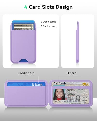 for MagSafe Wallet with Stand, 5 Card Holder, Slim Leather Magnetic Wallet for iPhone 17/16/15/14/13/12 Pro Max Plus Air Series, 3 Card Slots & 1 Cash Slot,Purple - color: Purple