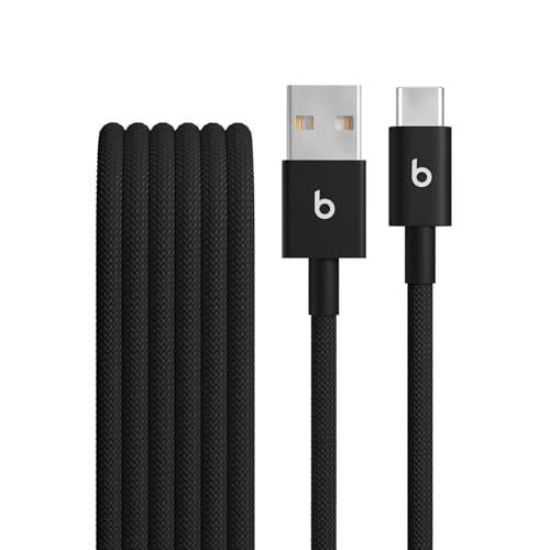 Beats USB-A to USB-C Woven Cable Fast Charging Durable and Tangle-Free Design Compatible Charger for Apple & Android Devices (1.5 m, 5 ft) - Bolt Black - color: Bolt Black, size: 5 ft, style: USB-A to USB-C