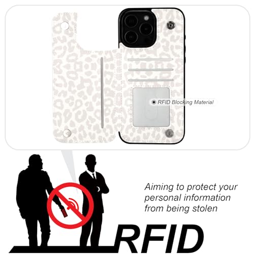 HAOPINSH for iPhone 16 Pro Max Case Wallet with Card Holder, White Leopard Cheetah Pattern Back Flip Folio PU Leather Kickstand Card Slots Case for Women Girls, Double Magnetic Clasp Shockproof 6.9" - color: White Leopard