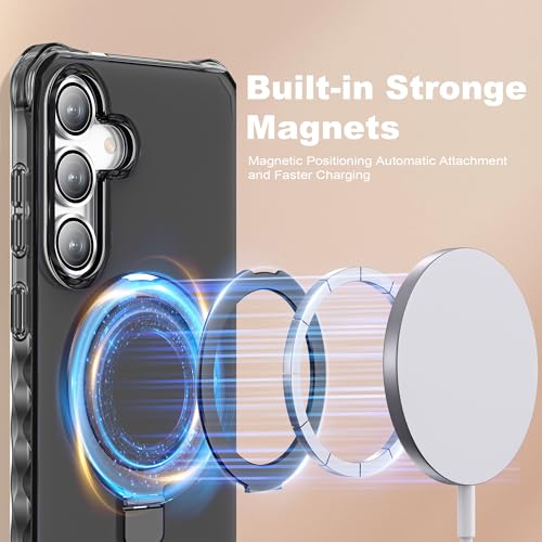Compatible with Samsung Galaxy S24/S25 Case 6.2'' Cute Wavy Frame with Magnetic Stand [Compatible with Mag-Safe] Military-Grade Translucent Phone Case for Women Girls, Black - color: Black, size: Samsung Galaxy S24 /Samsung Galaxy S25