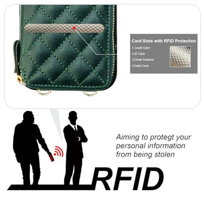Bocasal Crossbody Wallet Case Card Holder for iPhone 17 Pro Max Dark Green | RFID Blocking PU Leather Zipper Handbag Purse, Kickstand Flip Folio Case with Card Slots Holder Wrist Strap Lanyard 6.9 Inch - color: Dark Green