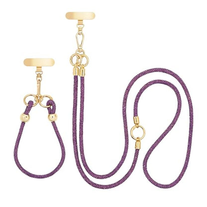 Crystal Phone Strap Crossbody and Wrist Lanyard, Anti Theft Layered & Wrist Strap Cell Phone Neck for Women - color: Purple Crystal