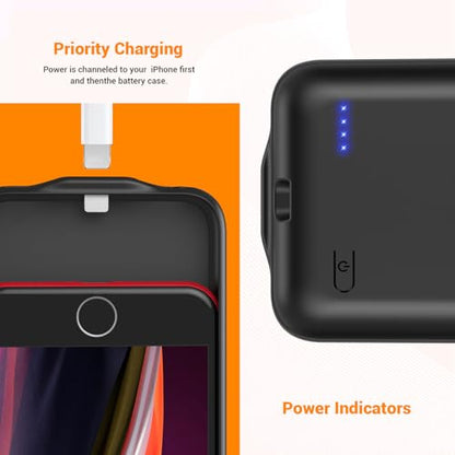 Battery Case for iPhone 8/7/6s/6/SE 3/SE 2 (4.7-inch) High Capacity 7000mAh | Rechargeable Battery Pack Charger Case with External Charging Function and Tempered Glass Screen Protector